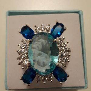 925 Silver 3 gemstones ring new size 8 and 3/4
